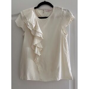 Parker 100 Silk Sleeveless Ruffle Blouse S